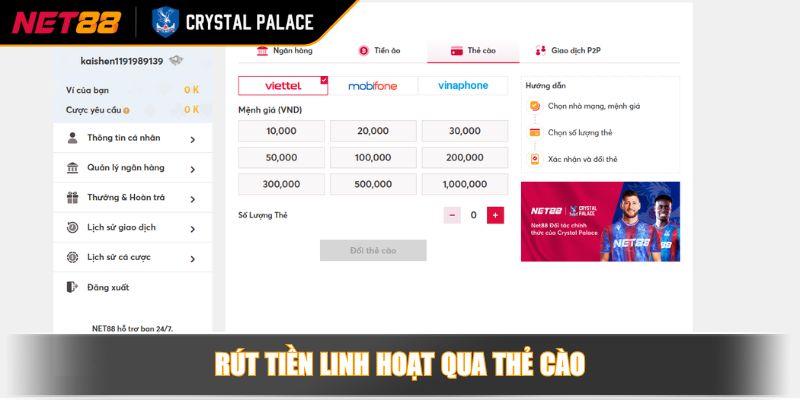 Rút tiền linh hoạt qua thẻ cào 